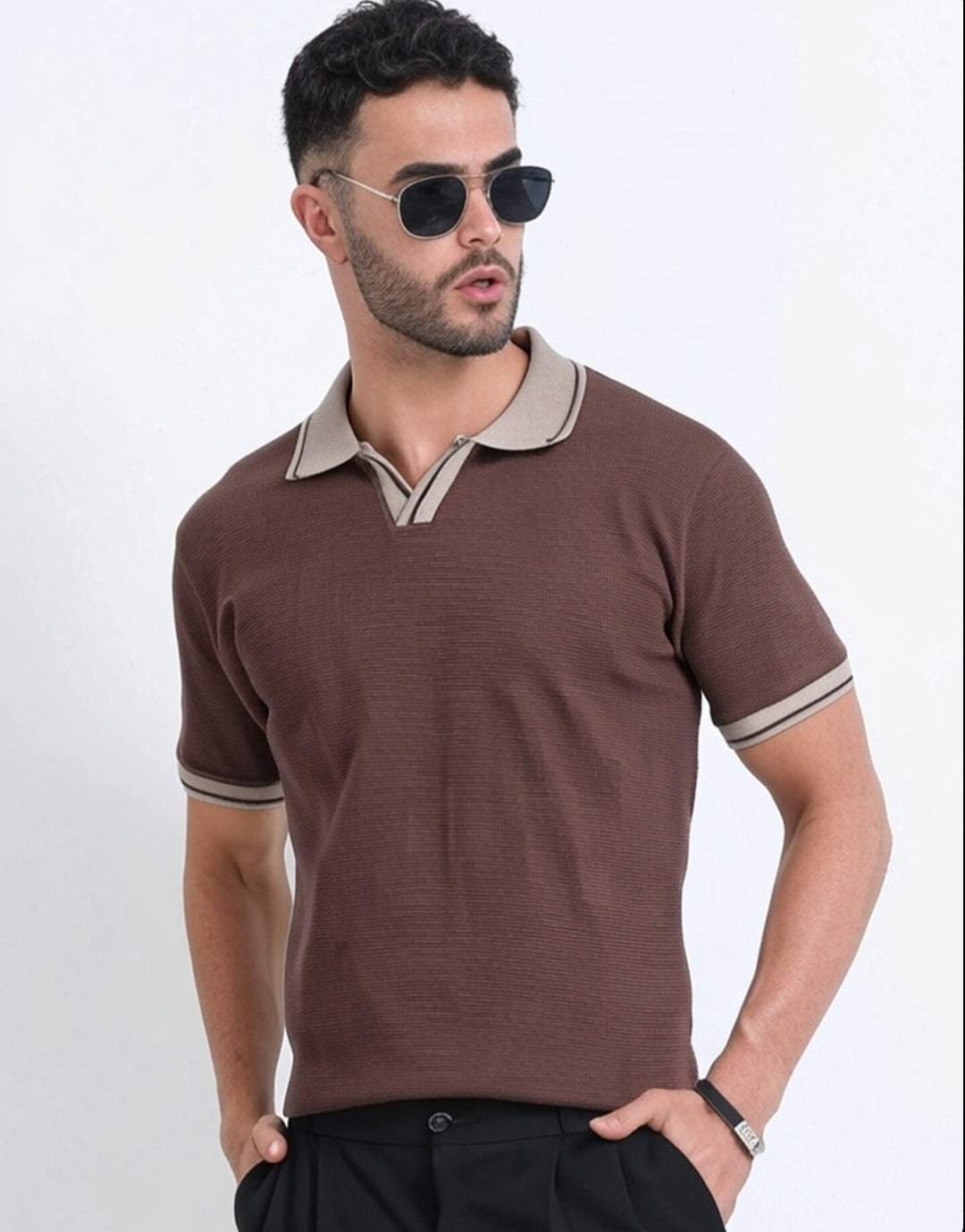 Stitchung brown polo tshirt