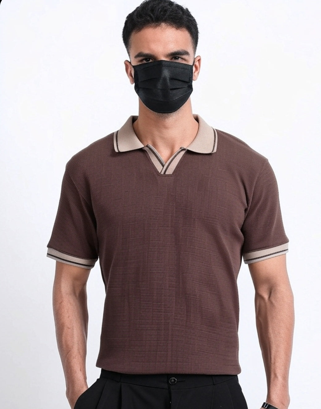 Stitchung brown polo tshirt