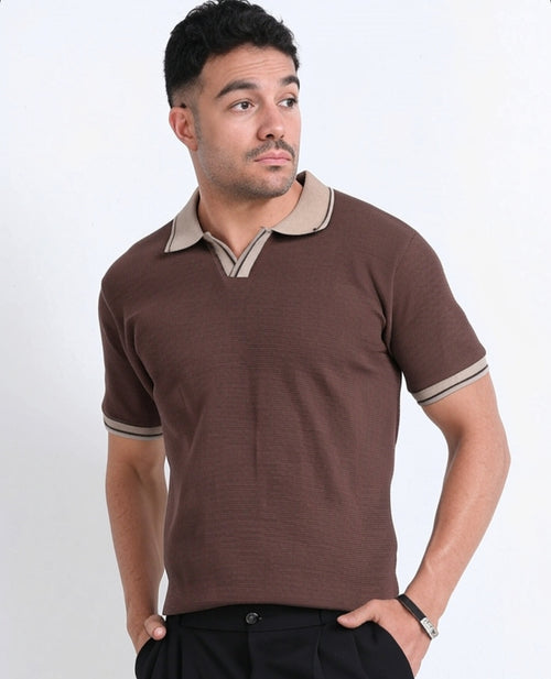 Stitchung brown polo tshirt
